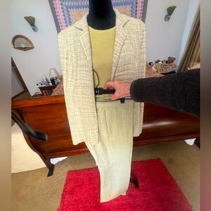 BARRY BRICKEN celery colored Linen wool viscose slacks.